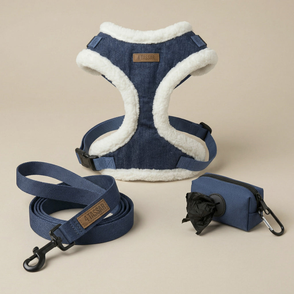 4 Tassar Walking Bundle (Fleece Dog Harness, Dog Leash, Dog Poop Bag Holder)